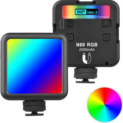 Andoer N69 RGB LED-videolamp Draagbare fotografie Invullicht 60PCS Zeer heldere lampkralen CRI zwart