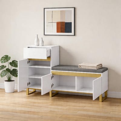 Komhtom - Schoenenkast met grote capaciteit voor de hal - Moderne minimalistische halkast met meerdere verdiepingen - Organizer met lades en deuren
