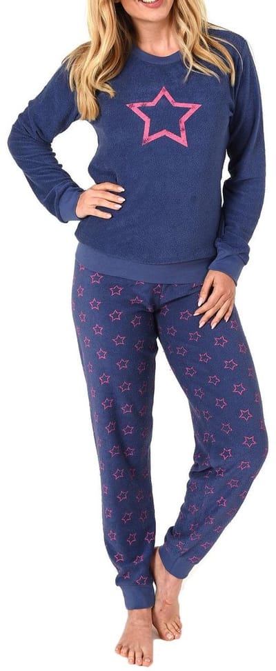 Dames badstof pyjama's met lange mouwen, manchetten en sterretjesoptiek - 291 201 13 942
