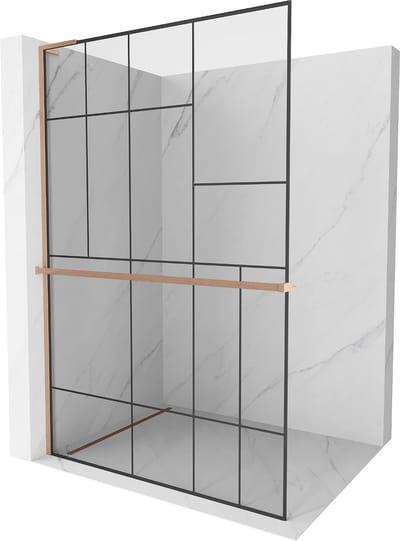 Mexen Kioto+ L douchescherm met plank Walk-in 70 x 200 , zwart patroon, geborsteld koper - 800-070-123-65-78