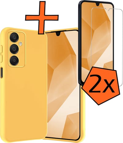 Hoes - Met 2x Screenprotector - Geschikt voor Samsung Galaxy A16 - Sterk & Shockproof - Back Cover - Siliconen Case - Telefoon Hoes - Geel