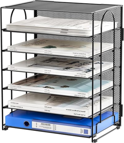 6-Laags Desktop A4 Mesh Documenthouder - Office Desk File Organizer voor Papieren en Tijdschriften, Zwart
