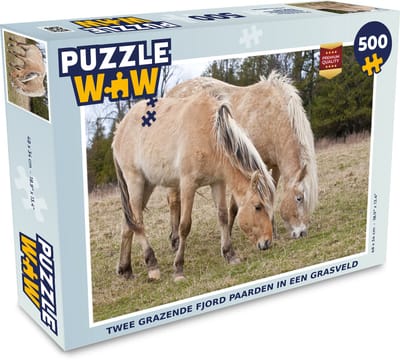 Puzzel Twee grazende fjord paarden in een grasveld - Legpuzzel - Puzzel 500 stukjes