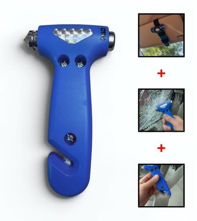 CTN Veiligheidshamer Auto - Noodhamer Auto - 3-in-1 met Gordelsnijder, Ruitenbreker en Bevestigingsriem - Blauw