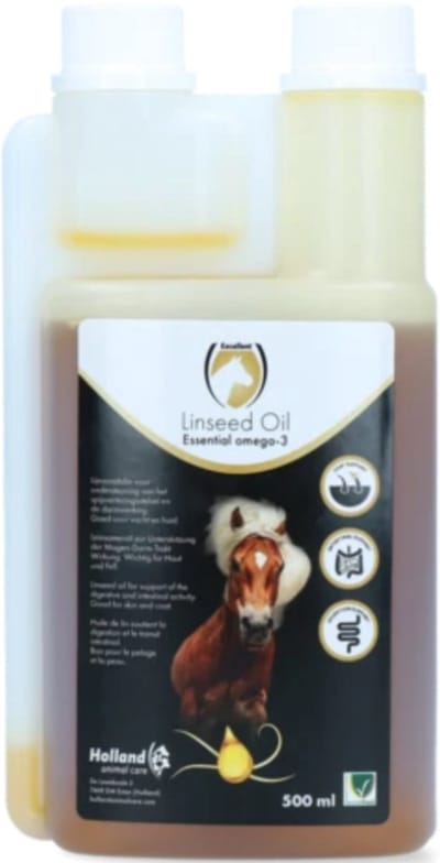 Excellent Lijnzaadolie - 500 ml - Ondersteuning van spijsverteringsstelsel en darmwerking van het paard - Geschikt voor paarden