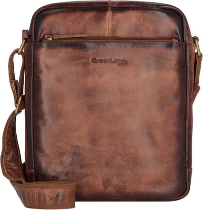 GreenLand Nature Leren Schoudertas Tabletzak MASCU & LINE Crossbody Bag Brown Bruine