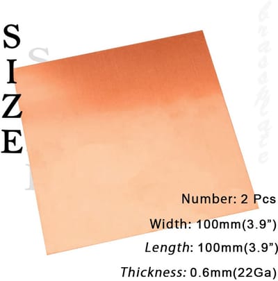 Zuivere Koperen Platen 22 Gauge 4x4 Inch Set van 2 voor Sieraden en Ambachten