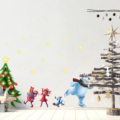 Kerststicker met de Kerstman en zijn vrienden - Kerststickers - feestversiering - 110x165cm