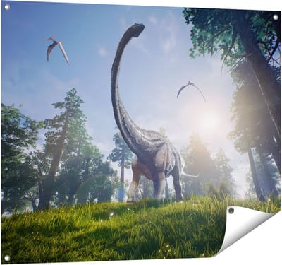 Gards Tuinposter Diplodocus Dinosauri�r in het Bos - 100x80 cm - Tuindoek - Tuindecoratie - Wanddecoratie buiten - Tuinschilderij