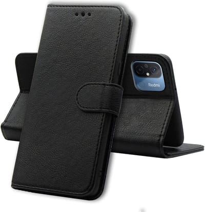 Hoesje Portemonnee voor Xiaomi Redmi 11A / 12C Zwarte portemonnee met magnetische klep en kaartopslag