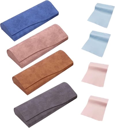 4-delige Brillenkoker Set met Poetsdoek – Magnetische Sluiting, Beschermende Hoes voor Alle Brillen, Compact en Lichtgewicht - Brown, Blue, Grey, Pink