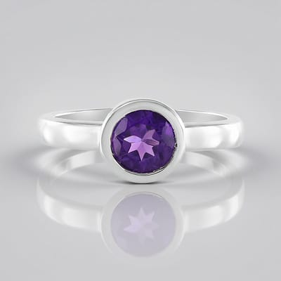 Cavill - Elegante Zilveren Ring met Marokkaanse Amethist 0,626 ct - 925 Sterling Zilver met Platina - Ronde Edelsteen in Bezel Zetting