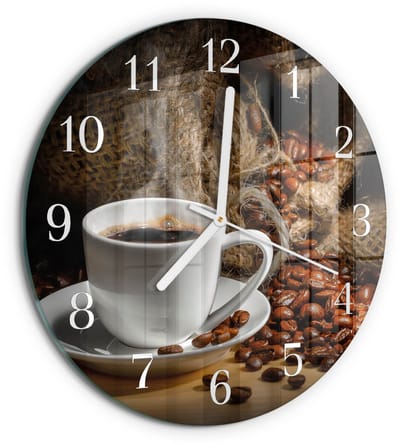 Tulup Wandklok - Koffie Glazen Wandklok Design - 30fi cm - Bruin Klok Glas Met Opdruk - Witte Handen - Ronde Wandklok - Klok Glas Met Opdruk - Moderne Wandklok Glas