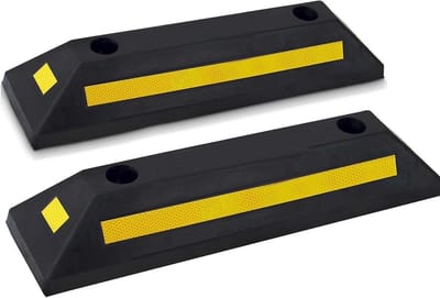 Wielstopper Set - Parkeerblokkering Parkeerstopper - Veilig Parkeren - Reflecterende Strepen - 55 x 15 x 10 cm - Zwart Geel