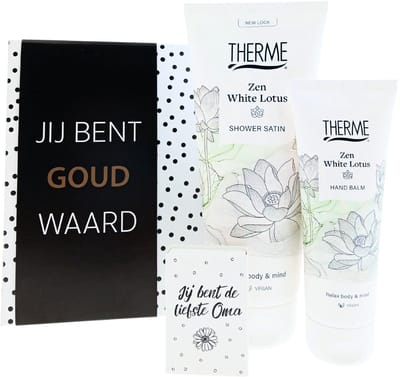 Therme Cadeauset Zen White Lotus – 4-delig – Douche + Hand Balm + Chocoladewens + Oma-zeep – Cadeau voor oma