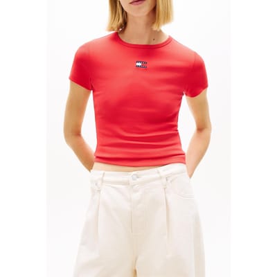 Tommy Hilfiger Tjw Slim Badge Rib T-shirt Red Alert Taglia: S | Maglie Sportivi Outlet | Donna | Rosso