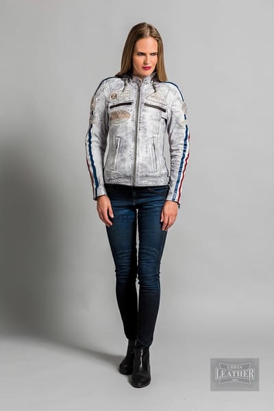 Urban Leather Fifty Eight Leren Motorjas Dames - Licht Grijs - Maat L