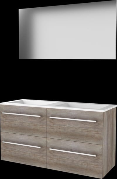 Basic-Line Basic 46 Badkamermeubelset - 120 x 46 cm - Met Grepen - 4 Lades - Acryl Wastafel - Zonder Kraangat - Spiegel - Scotch Oak