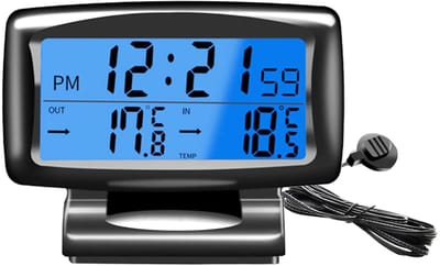 Digitale Autoklok Thermometer - Dashboard Monitor - Reis Comfort - Dubbele Temperatuur Weergave - 8.5 cm x 4 cm - Zwart