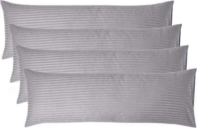 Homescapes Satijn Streep Katoen Kussensloop 50x140 cm Langwerpig – Set van 4 – Zilvergrijs – 100% Egyptisch Katoen – Draaddichtheid 330