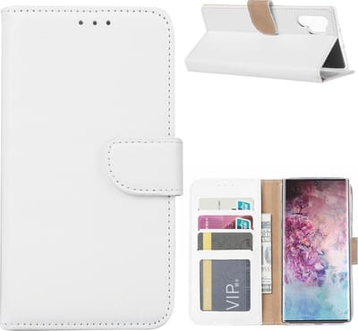 LuxeBass Telefoon Wallet Bookcase voor Samsung Galaxy Note 10 Plus - Portemonnee telefoonhoesje voor Bankpassen - Kunstleer - Siliconen Houder - Magnetische sluiten- wit - bookcase - boekhoesje - book case - boek hoesje