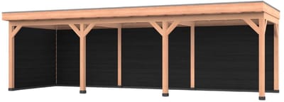 Douglas overkapping, 900 x 300, met zwarte achterwand en zijwand, Westwood Comfort Premium