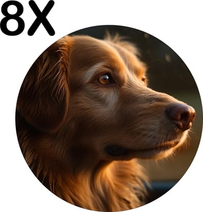 Luxe Ronde Placemat - Bruine Hond bij het Raam - Set van 8 Placemats - 50x50 cm - 2 mm dik Vinyl - Anti Slip - Afneembaar