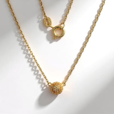 Cavill - 925 Sterling Zilveren Halsketting - Verguld - 33 Braziliaanse Citrienen 0 107 ct - Rondslijpsel Pavé - Fijne Goudkleurige Damesketting 45 cm