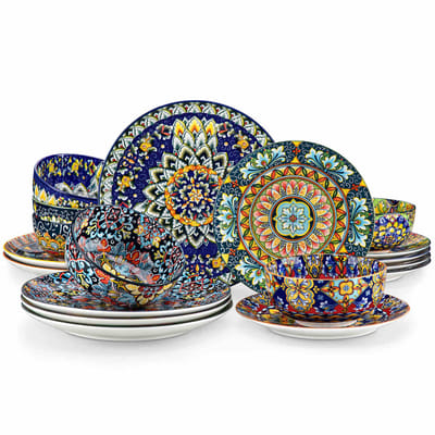 Serviesset - Bohemian Stijl - 6 Persoons Servies - Porselein - Dinerborden - Dessertborden - Ontbijtkommen - 18-delige Set