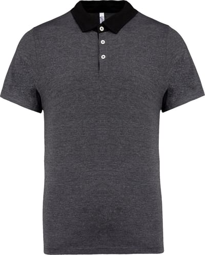Heren Polo in twee kleuren Jersey Donker Heather Grijs / Zwart Kariban Collectie maat 3XL