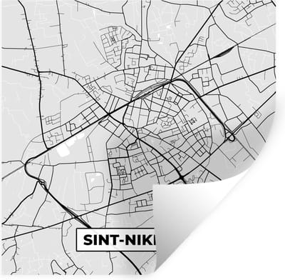 Muurstickers - Sticker Folie - België – Sint Niklaas – Stadskaart – Kaart – Zwart Wit – Plattegrond - 100x100 cm - Plakfolie - Muurstickers Kinderkamer - Zelfklevend Behang XXL - Zelfklevend behangpapier - Stickerfolie