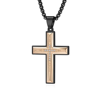 Lumici® | Kruis Ketting v5 – Champagne Goud – Jezus Ketting – Christelijk Kruis – Geloof – God – Jezus Christus – The Lord – Spiritueel – Religie – CZ Steen – RVS – 45 cm – Luxe Cadeau