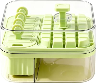 IJsmaker dienblad - Herbruikbare ijsvorm - Dranken Koelen - Hygiënische drukknop - 18.5x18.7x11.5cm - Groen