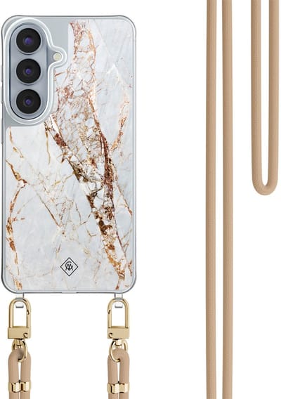 Casimoda® hoesje met beige koord - Geschikt voor Samsung S26 - Marmer Goud - Afneembaar koord - TPU/polycarbonaat - Goudkleurig