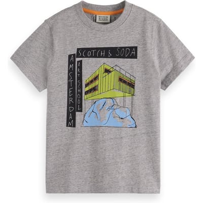 Scotch & Soda Boy Relaxed-fit T-shirt With Front Artwork Grey Melange Taglia: 4 | T-shirt Outlet | kids | Grigio