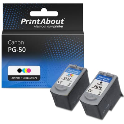 PrintAbout huismerk Inktcartridge PG-50 Zwart + 3 kleuren Multipack Geschikt voor Canon