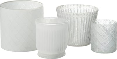 J-Line windlicht Streep - glas - wit - 6 stuks
