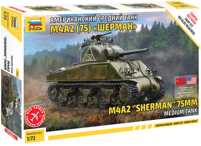 Zvezda Modelbouwpakket Militaire voertuigen - 5063 M4A2 Sherman 75mm Medium Tank Plastic - 1:72 - Modelbouw