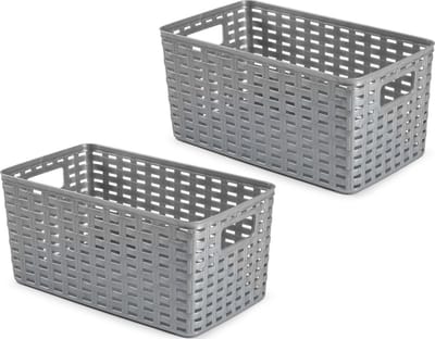 PlasticForte Opbergmand - 3x - Kastmand - rotan kunststof - zilver - 5 Liter - 15 x 28 x 13 cm