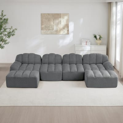 Modulaire 4-zitsbank - inclusief 2 voetenbankjes - 32D-schuim met hoge dichtheid, zonder frame - geschikt voor de woonkamer en appartementen - antislipontwerp - zachte bekleding - grijs