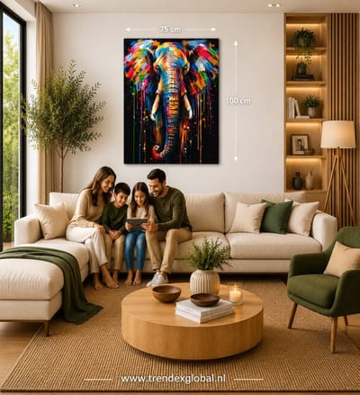 Canvas Schilderij Dieren - Kleurrijke Olifant - Pop Art - 75 x 100 cm