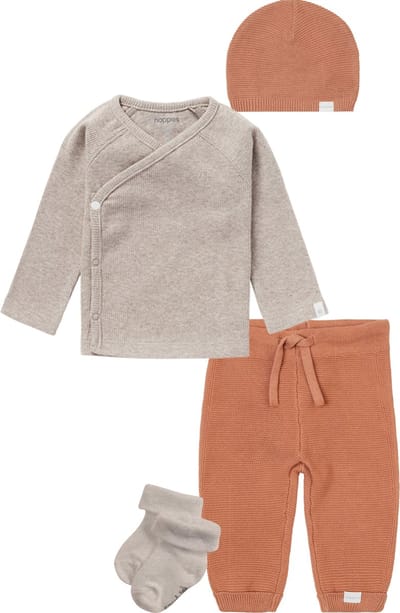 Noppies - Kledingset - 4 delig - Broek Grover Knit Café au lait - Shirt Nanyuki Taupe - Muts Rosita - 1 paar sokjes taupe - Maat 50