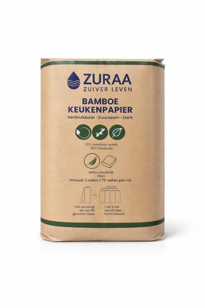 Herbruikbaar Keukenpapier 2-Pack – Spoel & Hergebruik – Vervangt Tot Wel 120 Normale Keukenrollen – Bamboe & Plasticvrij – ZURAA