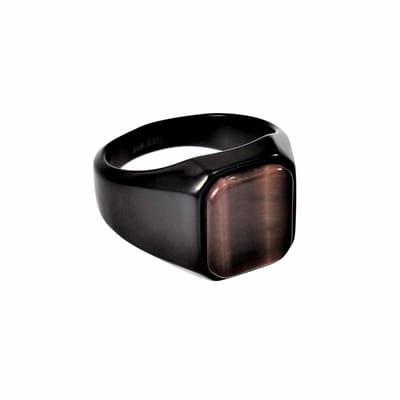 Zegelring Heren - Zwart PVD Coating Stalen - Ring met Tijgeroog Steen