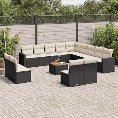 vidaXL - 14-delige - Loungeset - met - kussens - poly - rattan - zwart