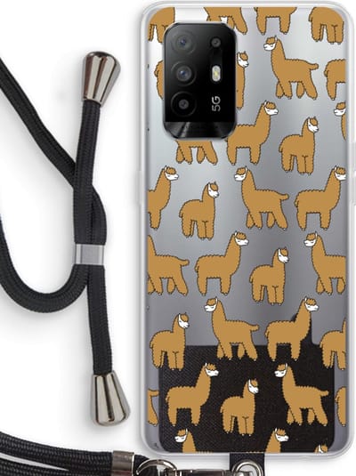 Case Company® - Hoesje met koord geschikt voor Oppo A94 5G hoesje met Koord - Alpacas - Telefoonhoesje met Zwart Koord - Bescherming aan alle Kanten en Over de Schermrand