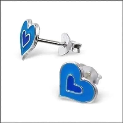 Aramat Jewels | Oorbellen | Zilveren Hartje Oorstekers – 925 Zilver -Emaille | Blauw/Donker Blauw-8x9mm | |7mm | Zilver | Kinderen, Volwassenen | Verkleurd niet