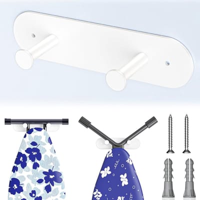 Strijkplank Houder - Wandmontage Hanger - Ruimte Besparen - Afneembare Haken - 20x5x5 cm - Wit