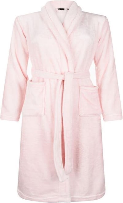 Kinderbadjas - fleece- lichtroze - sjaalkraag - maat S (5-6jaar)