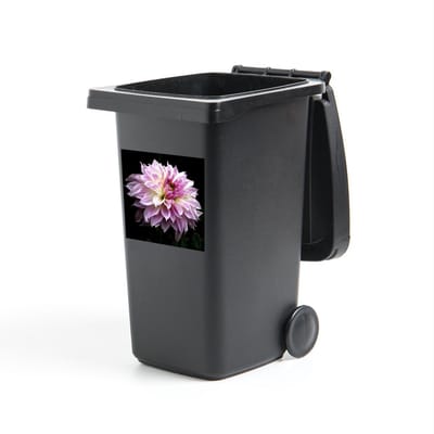 Container sticker Dahlia - Dahlia op zwarte achtergrond Klikosticker - 40x40 cm - kliko sticker - weerbestendige containersticker